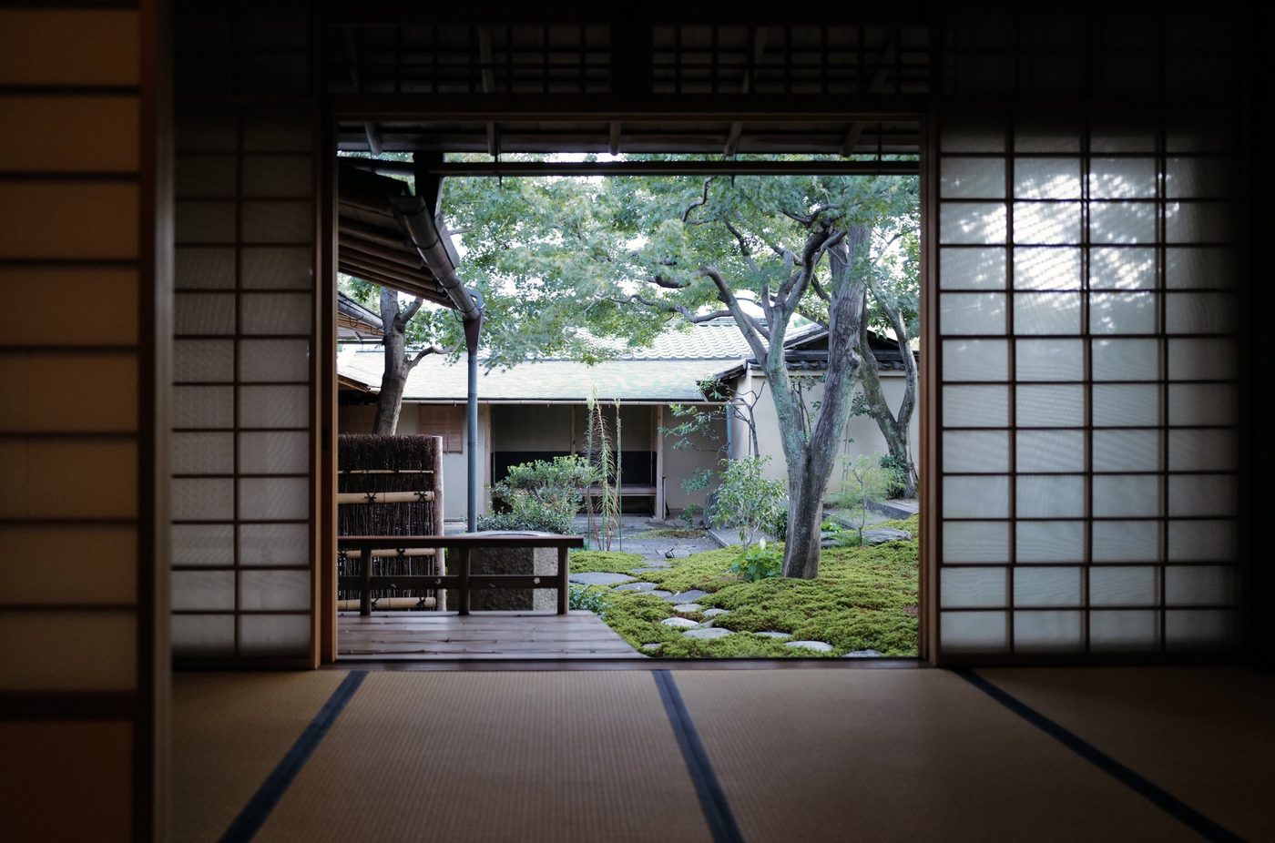 A tatami room opening onto a moss garden, Daitoku-ji